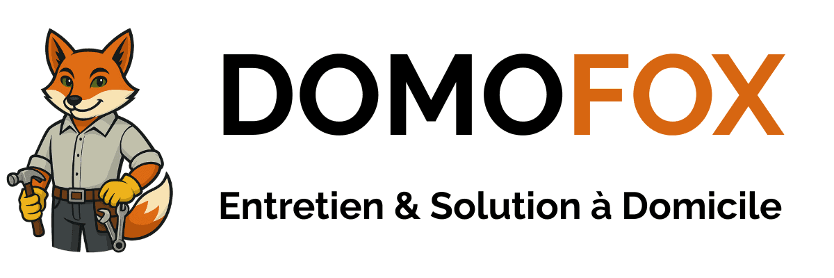 Logo Domofox, entretien et solutions à domicile, avec un renard artisan tenant des outils.